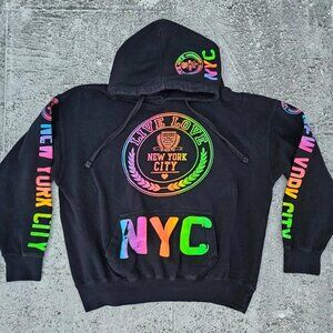 Popular Apparel Women Hoodie NEW YORK CITY LOVE LIVE Black Hood Size L